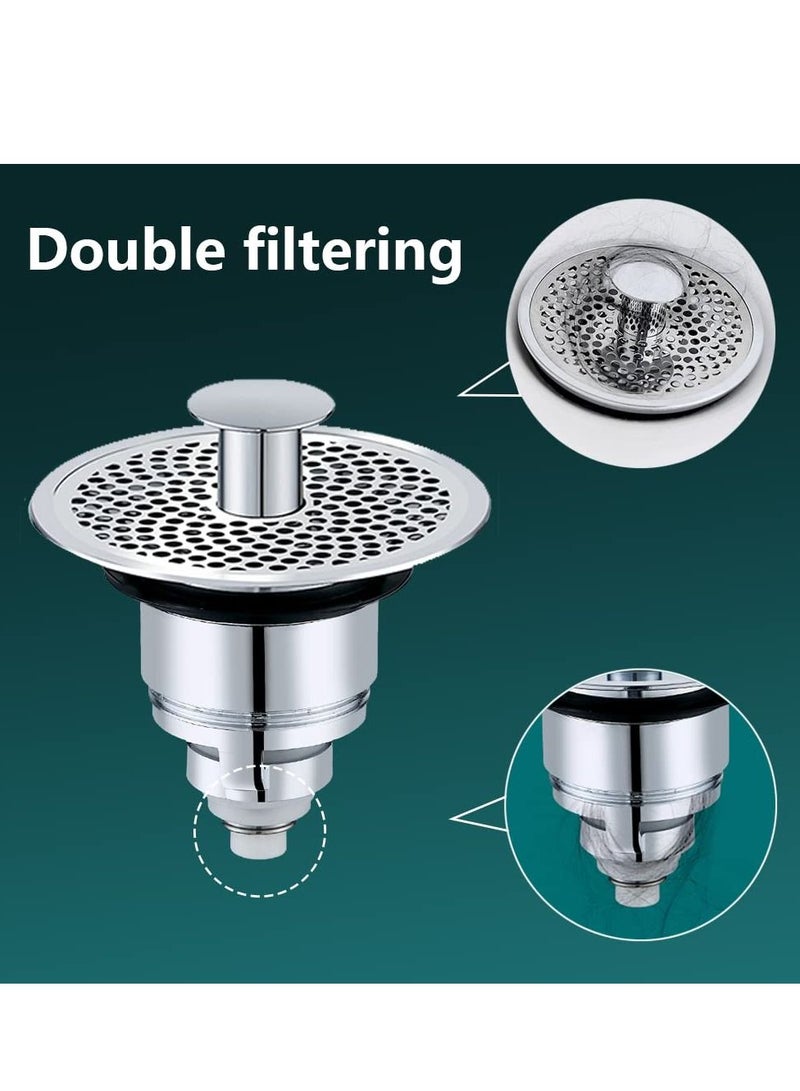 Sink Stopper, Anti-odour Pop Up Bath Plug Replacement Stainless Steel with Strainer, Push Down Bathroom Plugs for Wash Basins 2 Rubber Washers 30-40mm Hole - Image 3